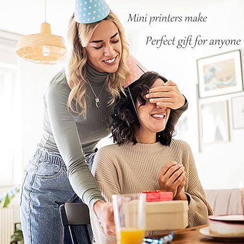 Image of Mini Portable Printer Inkless Sticker with 5 Rolls Paper Bluetooth Mini Smart Pocket Portable Receipt Inkless Thermal Printer for iOS&Android Pink