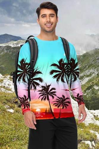 Image of AOBUTE Mens Long Sleeve Swim Shirt Quick Dry Sun Protection Rash Guard