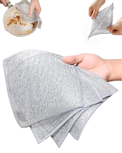 HUVZOR 5 Piezas Estropajo Aluminio – paños de cocina, paños de Limpieza Reutilizables Doble Capa, estropajo cocina, paños de Alambre Multiusos para cocina, fregaderos y sartenes