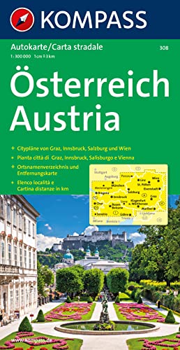 Carta stradale n. 308. Austria-Österreich 1:300.000. Ediz. bilingue: mit Ortsverzeichnis