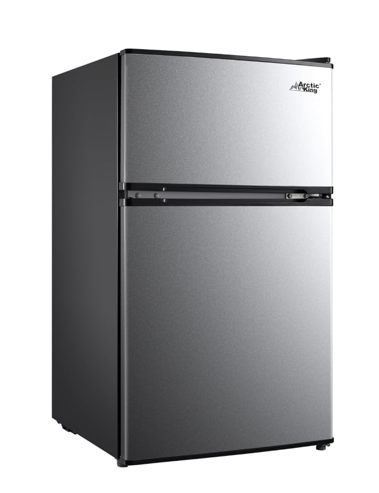 Arctic King 3.2 Cu ft Two Door Mini Fridge with Freezer, Stainless Steel, E-Star