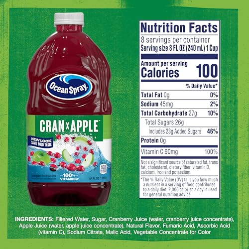 Image of Ocean Spray Cran-Apple Cranberry Apple Juice Drink, 64 Fl Oz Bottle (Pack of 8)