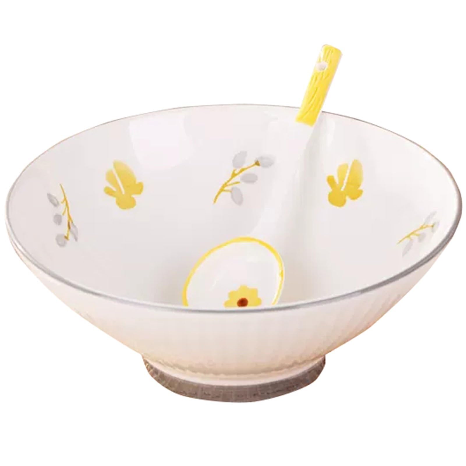 44oz Ceramics Cereal Bowls with Spoon 8 Inch Microwave & Dishwasher Safe Ramen Noodle Bowl Soup Bowls Kitchen Bowl for Pasta Oatmeal Salad Dessert (Color : Gray)