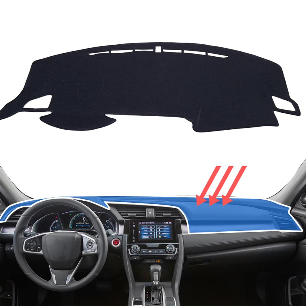 Kakash Custom Interior Accessories for Honda 10th Civic 2016 2017 2018 2019 2020 2021 Dashboard Cover Mat Dash Covers Reduces Glare Eliminates Cracking Protector Sunshade No Glare(Black edge)