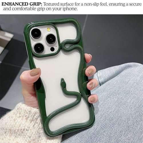 Image of Kraptick Slim iPhone 16 Pro Case - Thermoplastic Mobile Cover with Hollow Snake Design Phone Case Lightweight, Durable & Stylish Fit for iPhone 16 Pro -(Matte Green)