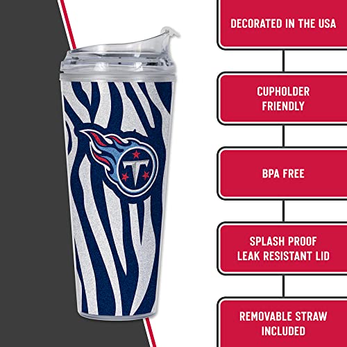 Image of Rico Industries NFL Football Glitter 24oz Acrylic Glitter Tumbler with Hinged Lid, Officially Licensed Double Wall Tumbler with Straw