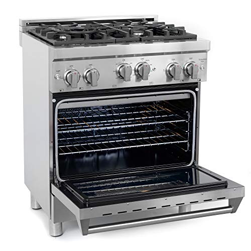 Cosmo GRP304 30 in. Freestanding/Slide-in Gas Range with 4 Sealed Burner Rangetop, Rapid Convection Single Oven, Heavy Duty Metal Knobs & Cast Iron Grate in Stainless Steel