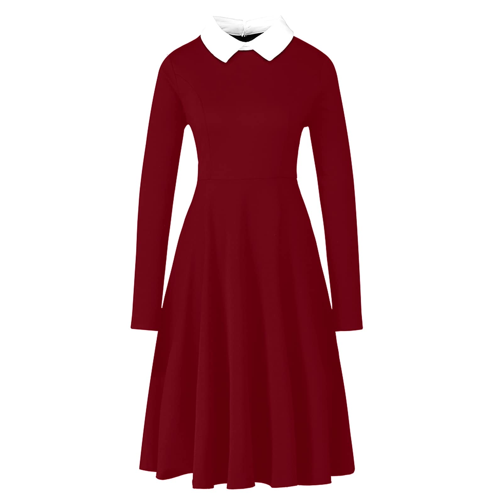 Ehoomely Halloween Women's Long Sleeve Peter Pan Collar Flare Skater Dress Wednesday Addams Gothic Christmas Costume Dress