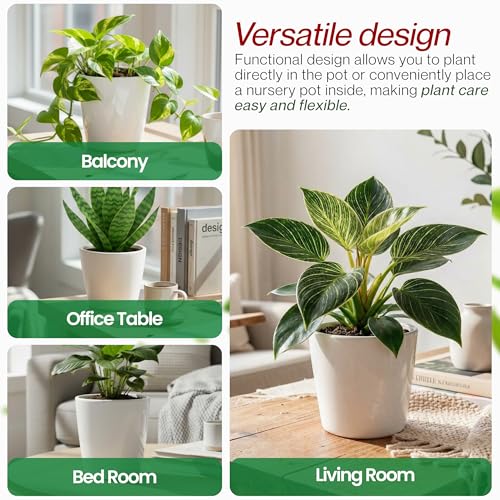 Image of Lasaki Cradle 4 Inch White Ceramic Pots for Indoor Plants, Planters, Gamla, Outdoor, Balcony, Home, Round, Garden, Office Decor, Succulent (H - 9.5 X D - 10.5 Cm) (Plants Not Included)
