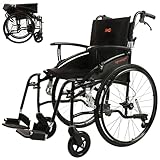 MobiQuip Lightweight, Self-Propelled Folding Wheelchair - Wide 20' Black Seat, Black Frame - Quick-Release 24” Sports Wheels - Adjustable Armrests, Folding Frame, Attendant Brakes