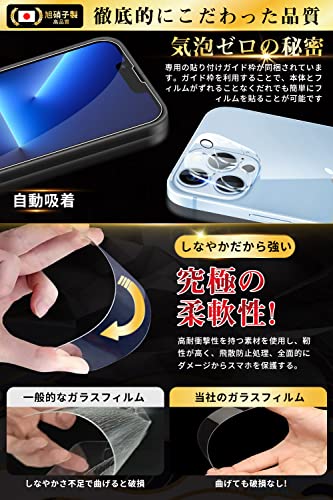 undefined iPhone13 Pro ガラスフィルム (2枚)+ iPhone13 Pro カメラフィルム(2枚) 【日本旭硝子製/ガイド枠付き】 硬度9H 耐衝撃 高透過率 自動吸着 気泡防止 飛散防止 撥水撥油 iphone13プロ ガラスフィルム + アイフォン 13 プロ カメラ保護フィルム - 6.1'' の商品画像 2