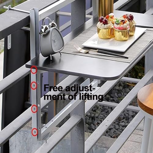Adjustable Wall Mounted Balcony Table Space Saving Folding Bistro Table with Shelves Hanging Dining Table for Railing (Black 80x35cm 31.4x13.8in)