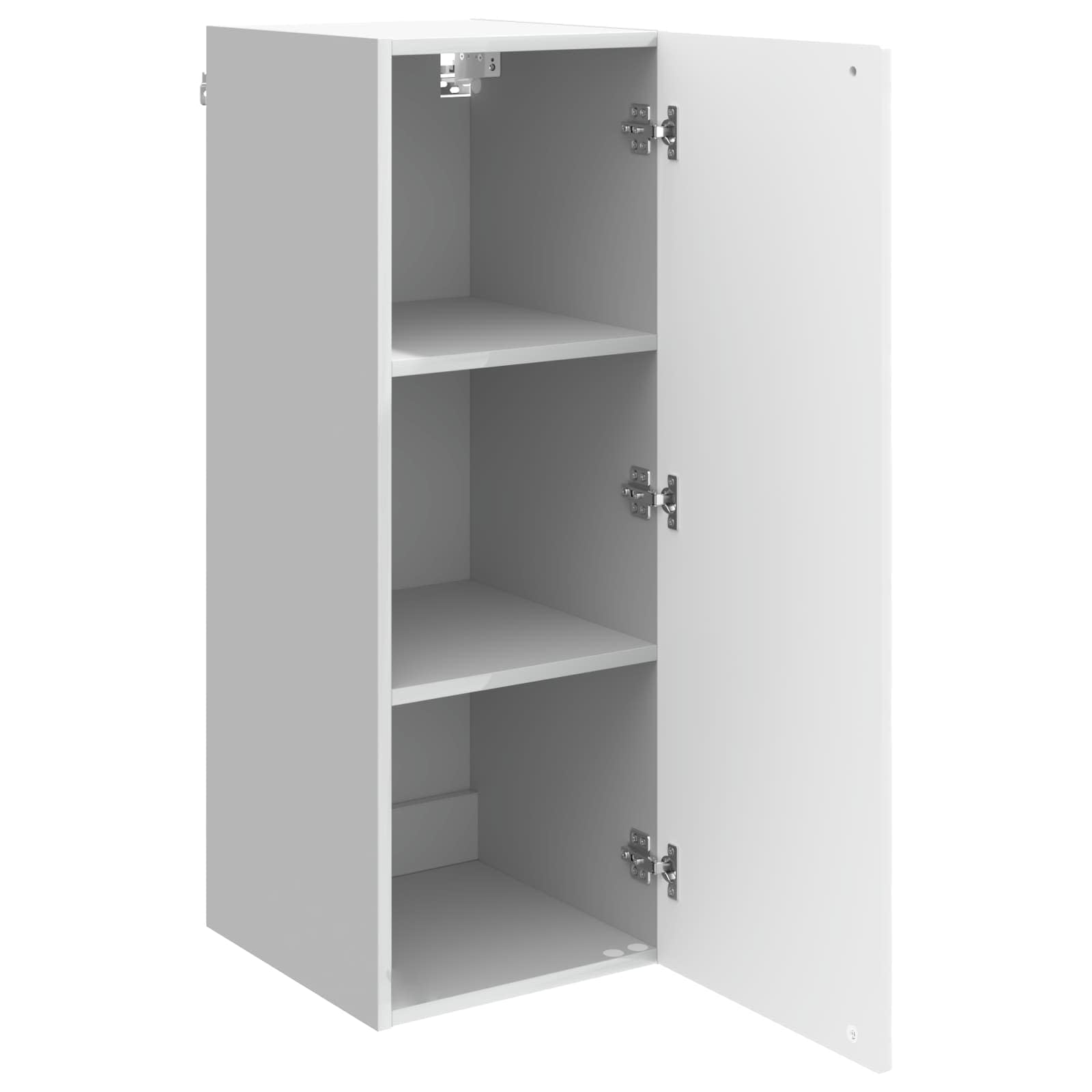 Wall Cabinet High Gloss White Engineered Wood with Door | Includes 2 shelves for home or office organization, measuring 33x34.5x90 cm to maximize vertical space.