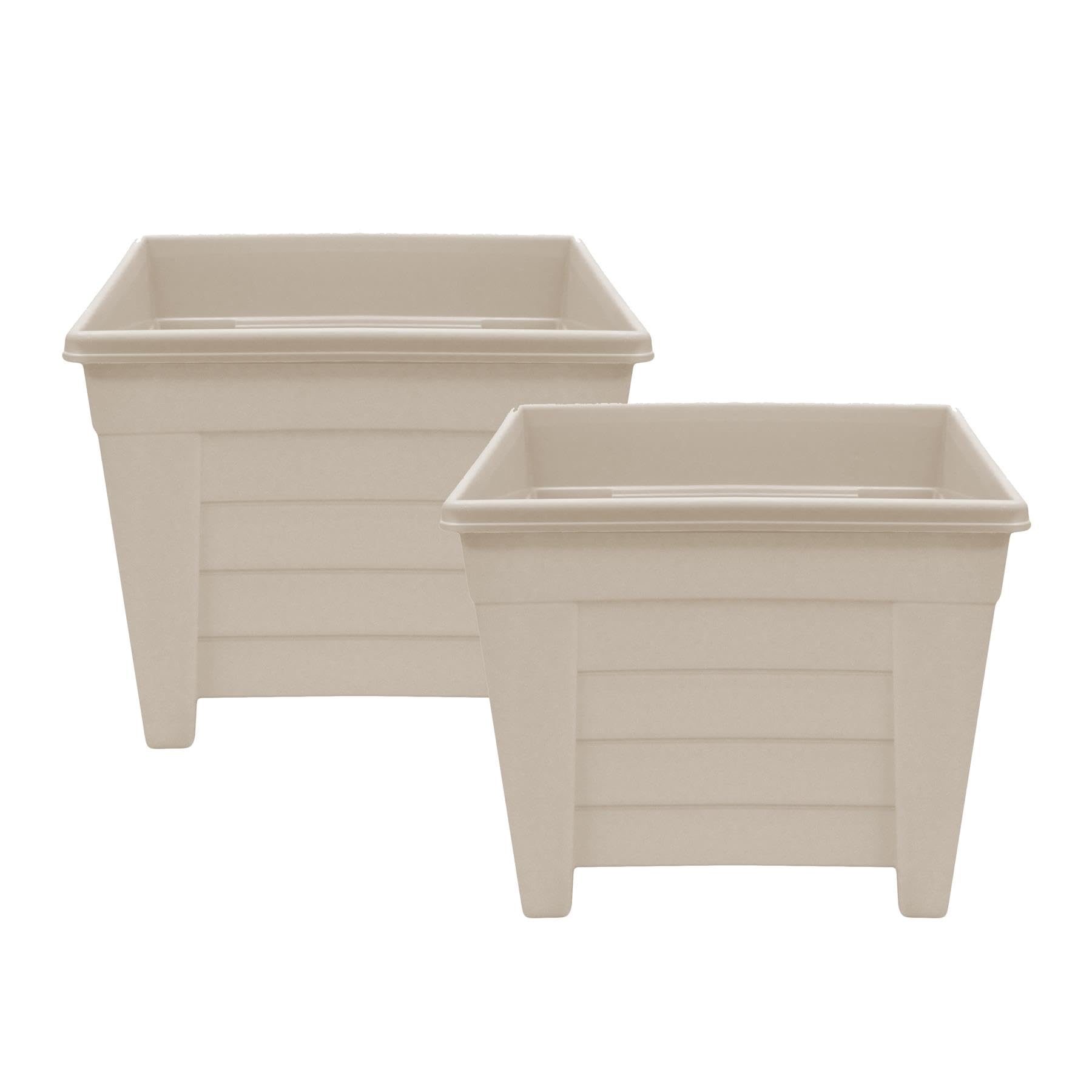 simpa Grosvenor Square Plastic Garden Planters - Set of 2 Pots Taupe 38cm.