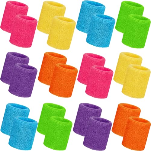 Image of Bememo 24 Pcs Wrist Sweatbands Bulk Sports Wrist Bands for Men Women Breathable Athletic Tennis Wristbands Stretchy Absorbent Cotton Terry for Basketball, Baseball, Gym, Working Out