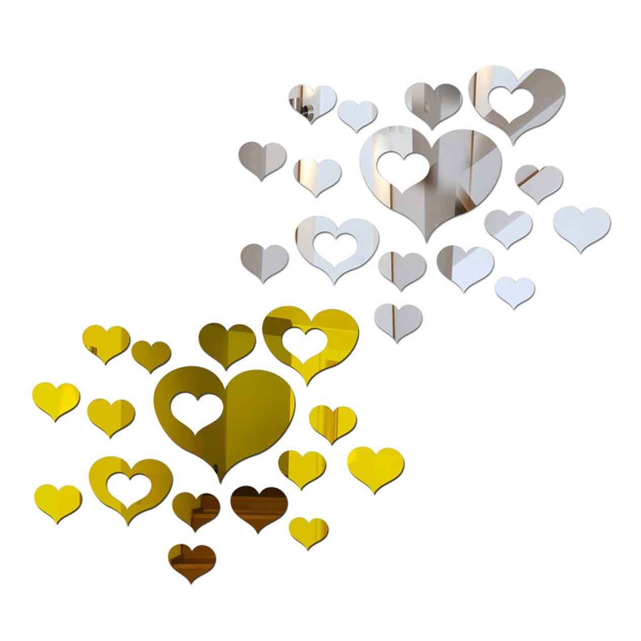 Stickers en forme de coeur Mipcase en acrylique miroir pour armoire et vitrine (6 ensembles)