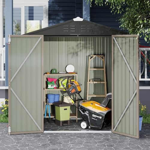 Image of Devoko Outdoor Storage Shed 6 x 4 FT Lockable Metal Garden Shed Steel Anti-Corrosion Storage House with Double Lockable Door for Backyard Outdoor Patio (Brown)