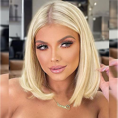 AISI QUEENS Blonde Bob Wig Short Straight Lace Front Wigs For Women T Part Synthetic Middle Part Wig Heat Resistant for Daily Party Use 12Inch