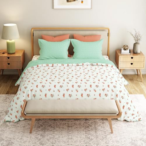 Image of Mytrident Bedsheet for Double Bed Queen Size |90 Inches x 100 Inches | Little Bloom Green