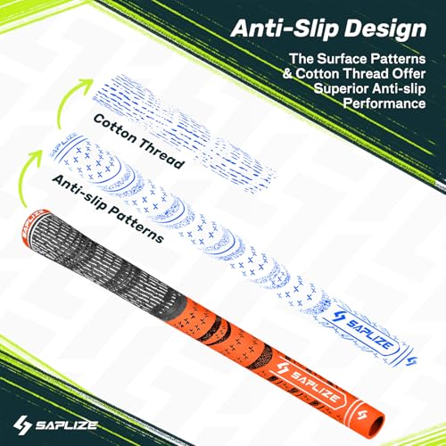 SAPLIZE Golf Grips 13 Pack with Free Tapes Bundle, Cord Rubber Golf Club Grips, Standard Size, Fluorescent Orange