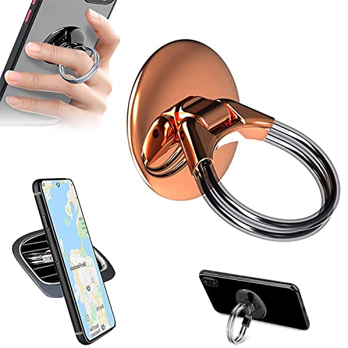 RUNGLI Cell Phone Ring Holder, 3 in 1 Universal Phone Ring Stand Car Holder, Finger Grip Phone Holder for iPhone, Samsung Phone and Smartphones (Rose Gold)