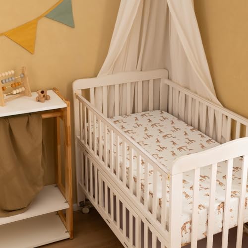 Image of david's kids Muslin Crib Sheets for Boys Girls, 2 Pack 100% Cotton Soft Breathable Fitted Baby Neutral Sheet Set, Standard 52 inchx28 inch Crib and Toddler Mattress, Giraffe
