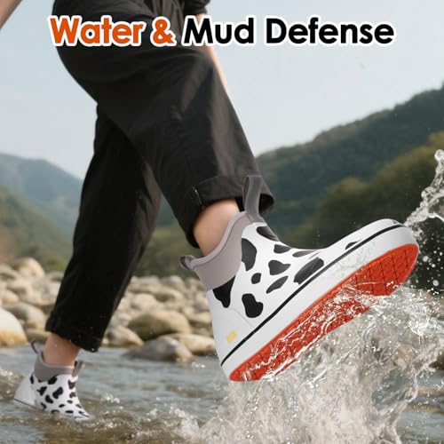 Image of Kalkal Women's Deck Boots, Waterproof Ankle Rain Boots Fishing Boots with High Traction, Women's Rubber Boots For Gardening Fishing Boating Camping