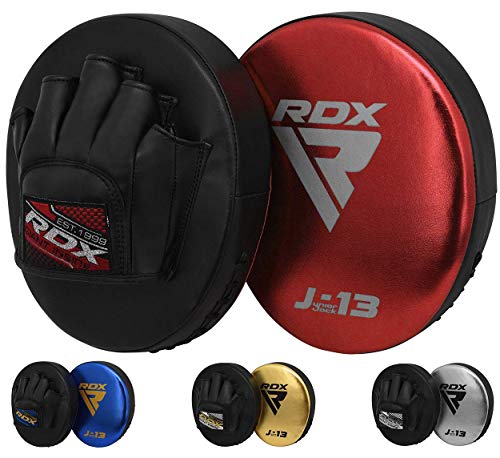 RDX Manoplas de Boxeo Niño Paos Muay Thai MMA Almohadilla Convex y Metalic Cuero Junior Kick Boxing Escudo Patada Entrenamiento Kids Karate Artes Marciales Gancho y Jab Focus Pad