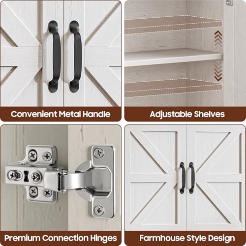 Image of Halitaa 47 inch Laundry Room Cabinets and Storage with 4 Doors and Utility Adjustable Shelf, Large Wall Mounted Storage Cabinet, Upper Kitchen Cabinet for Laundry, Bathroom, and Kitchen, White and Brown