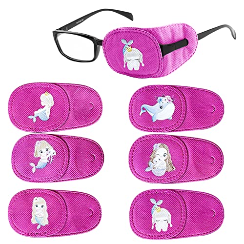 Mvwarj アイパッチ 6個パック 子供用 ガールズ 左目パッチ メガネ用 再利用可能 怠惰な眼 弱視 斜視 手術後 (ピンクマーメイド)