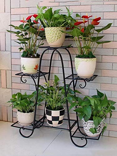 Green Gardenia Iron Plant Stand/Pot Stand (6 Pot Holder Black)