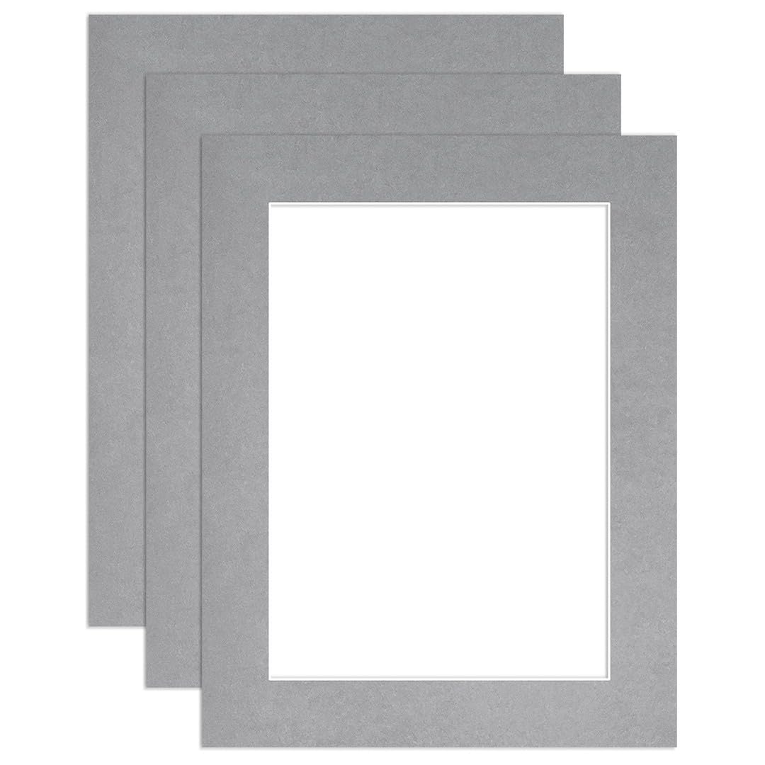 Procut Global 9x7" Silver Picture Mounts to Fit 7x5" Aperture - Precision Cut Cardboard Photo Mount - Ideal for Frames, Prints, Artwork & Certificates - Sizes & Colours Available - 3 Pack โ image 1