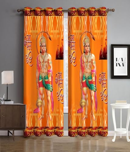 Image of Premium Hanuman ji Kesari Parde for Mandir, Pooja Room, Temple, 4x9 feet Long Curtains Set of 2 Pc