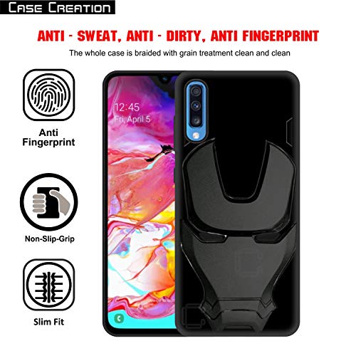 Image of COVERLY Official 3D Touch Feel Trending Real Hero Avenger Logo Mask Soft Rugged Grip Iron Man Super Power Cartoon Movie Silicone Matte Strong Back Cover for Samsung Galaxy A70 (2019) - Black