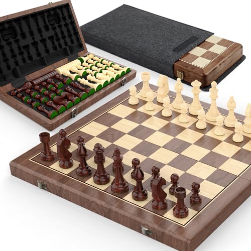 Jeu d'échecs en bois de noyer 38 cm magnétique avec pièces Staunton pliables de luxe