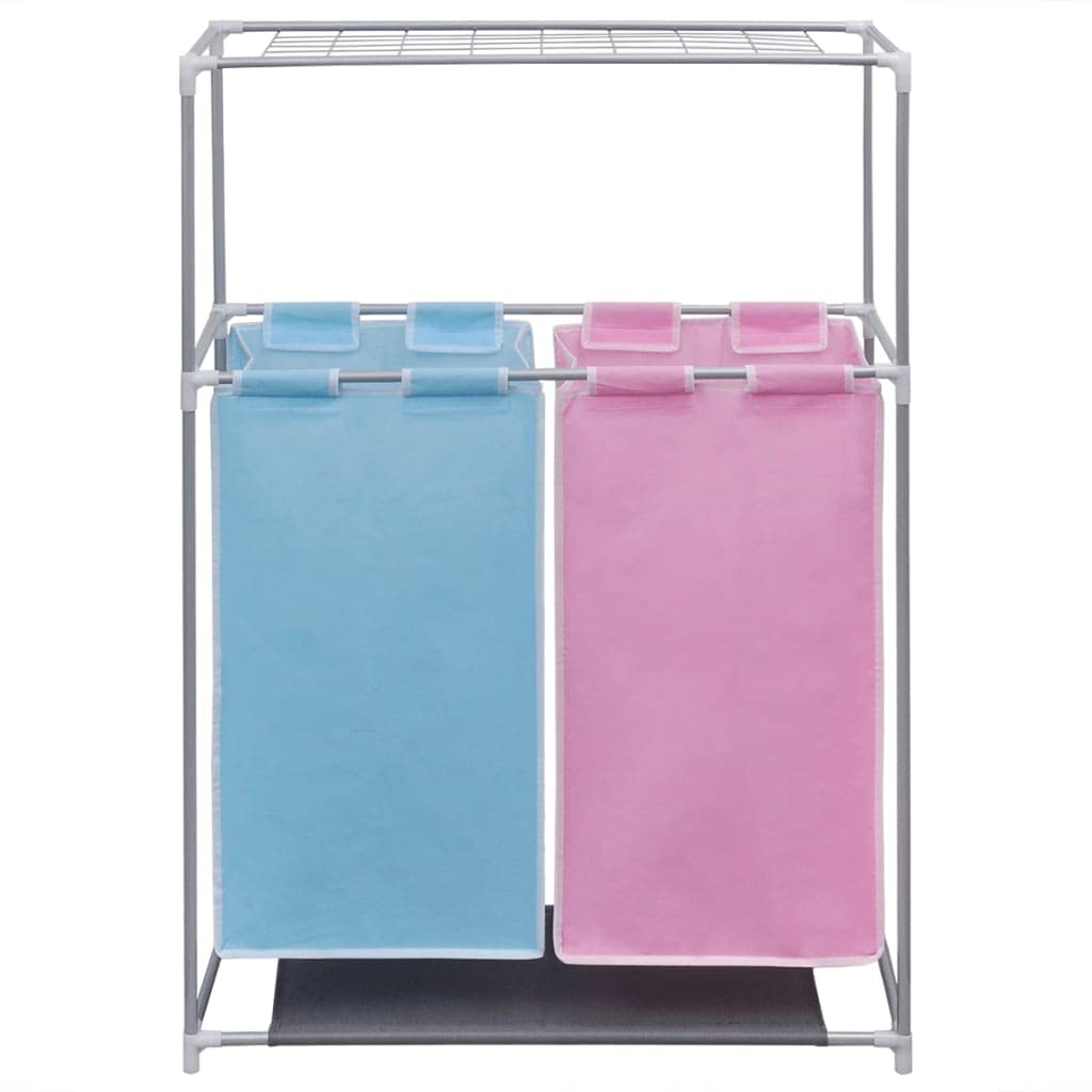 2 Kammer Wäschekorb Set 2 Stk mit Trockengestell Eisenrahmen und abnehmbaren waschbaren Wäschesäcken, 70 x 30 x 80 cm für Schmutzwäsche Sortierung und Ordnung