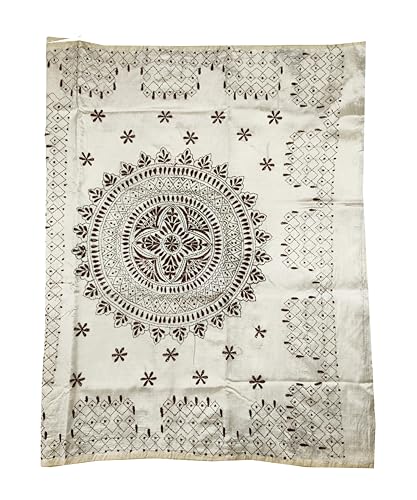 Image of SHRISTI CLOTHINGS Women's Hand Embroidered Cotton Silk Kantha Stitch Saree with Blouse Piece (SB420324 TWD82)