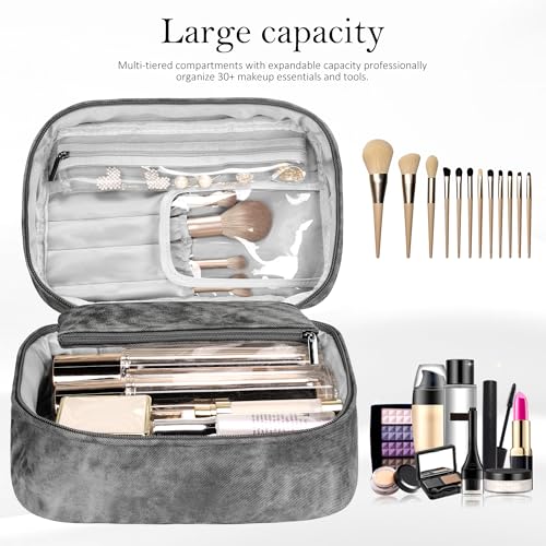 Makeup Bag, Portable Cosmetic Bag, Large Capacity Travel Makeup Case Organizer,Stylish Denim-Look Toiletry Bag for Women Girls With Handle and Removable Pouch4