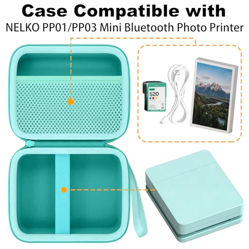 Image of Hard Case for Nelko PP01 /PP03 Color Mini Printer, Mint Green | Features a Mesh Pocket for Accessories. Hand Strap for Easy Carrying. Hard EVA Shell with Soft Velvet Lining. Case Only