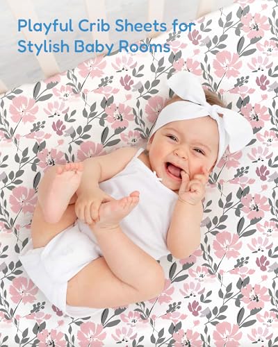 Image of Crib Sheets 2 Pack, Fitted Crib Sheet for Standard Crib Mattress 28x52x9, Ultra Soft Jersey Knit, Breathable Stretchy Deep Pocket, Snug Fit Stays Put, Baby Crib Mattress Sheet