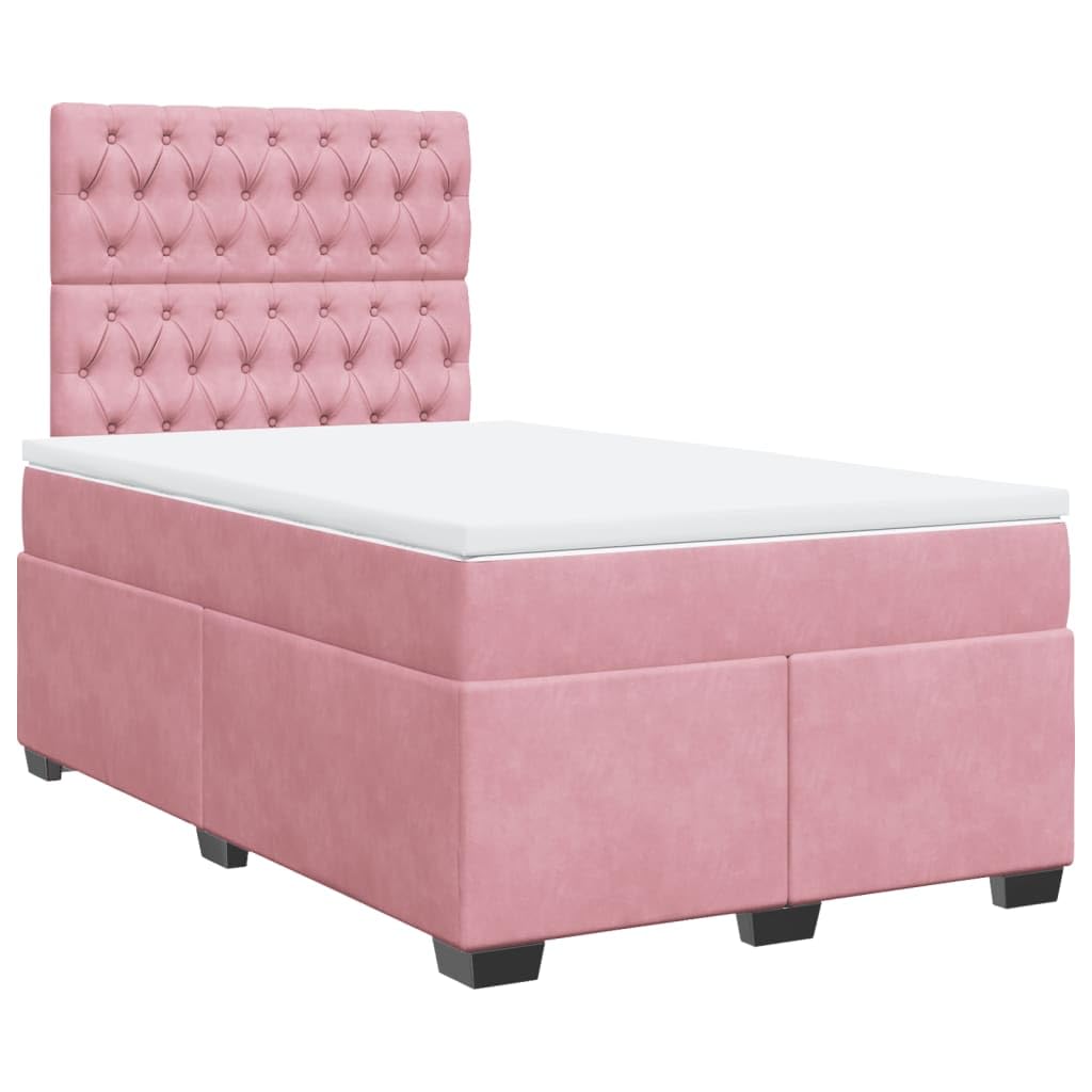 Cama con somier rosa de terciopelo 120 x 200 cm con LED USB, cabecero regulable en altura regulable, colchón de resistencia media para jóvenes, dormitorios, habitaciones de invitados