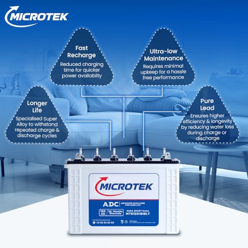 Image of Microtek DURASMART MTK1501818LT 150Ah /12V Inverter Battery | with Advanced Dura Core Technology for Longer Battery Life | Suitable for Home, Office & Shops | Comes with 36 Months Total Warranty