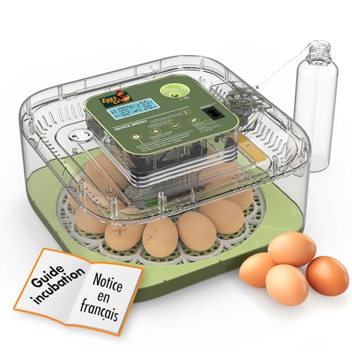 Egg&Co incubateur œuf automatique PREMIUM pour poussin de poule, caille, oie, canard, volaille, oiseau Couveuse œuf fiable gère seul température, humidité, retournement des œufs, éclosion des poussins
