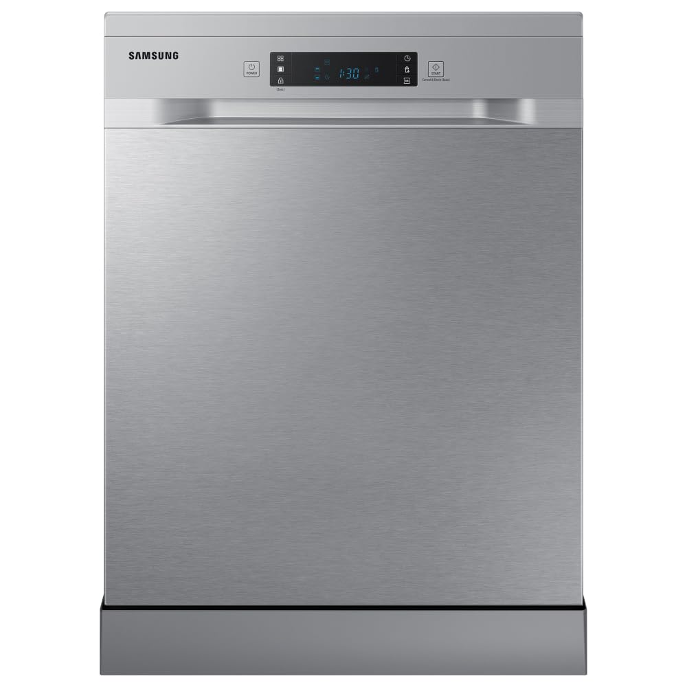 Samsung 14-Place Stainless Steel Dishwasher with door slightly ajar, showing the control panel.