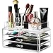 Makeup Cosmetic Storage Organizer Drawer - These countertop acrylic organizers fit comfortably on any vanity and are an excellent brush holder for make up with roomy bottom drawers the 4 box case set fits jewelry palettes cream brushes pens and more!