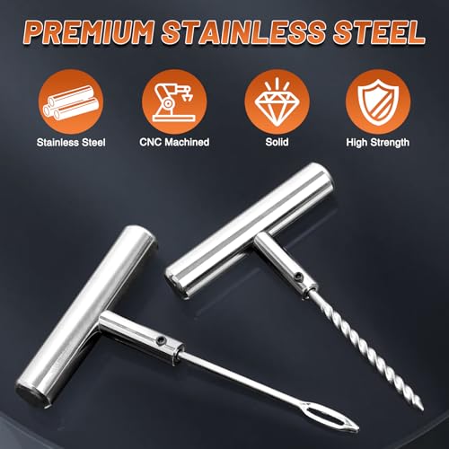 Image of Tire Repair Puncture Tool Kit Heavy Duty Stanless Steel T-Handle Tire Repair Tool for Automobiles Motorcycles