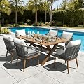 LayinSun 7 Pieces Outdoor Patio Dining Set, Aluminium Rectangular Dining Table and Wicker Rattan Chairs Set for Outside Backyard, Poolside
