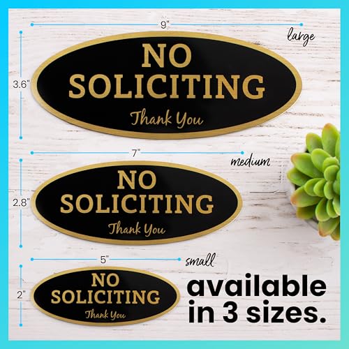 Image of ExcelMark No Soliciting Sign for House or Business - Durable Indoor /Outdoor Sign - Easily Attach to Front Door - UV and Weather Resistant (Medium - 2.8 inchx 7 inch, Black with Gold Letters)