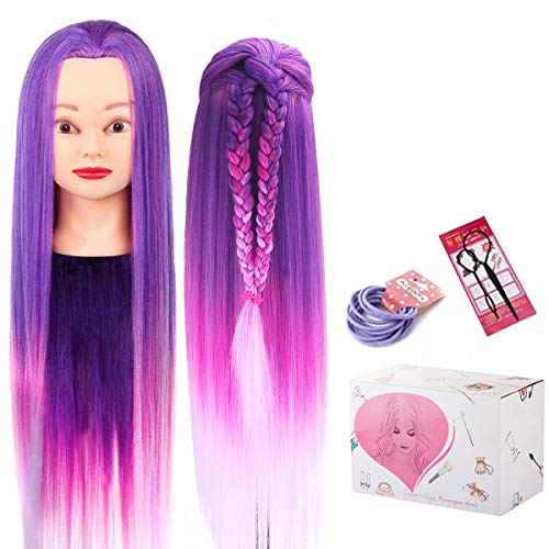 Mcwdoit Training Head Salon Cosmetology Practice Head Hairdressing Head High Temperature Silk Fiber Stand Doll Head for College and Professional User