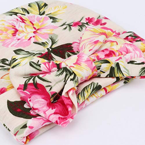 Image of DRESHOW BQUBO Receiving Blanket with Hat 1 Pack Newborn Baby Floral Printed Baby Shower Swaddle Gift